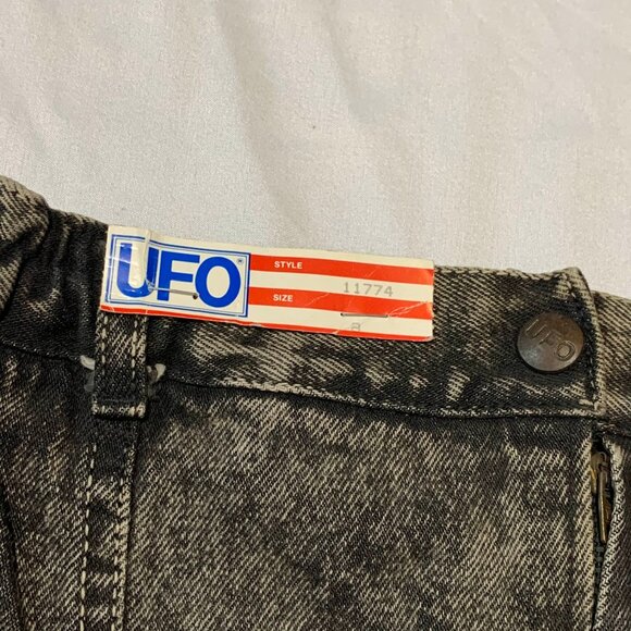VINTAGE 1980s DEADSTOCK UFO Sport Black Denim Jean Mini Skirt Acid Wash Cotton - Picture 3 of 10